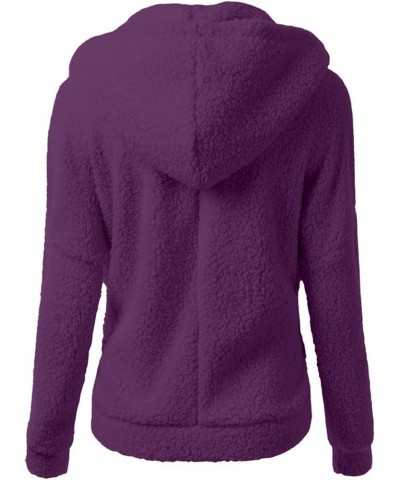 Plush Hoodie Long Sleeve Coats For Women Sweaters Solid Color Fleece Outerwear Pockets Hooded Pullover Cardigans C2-purple $6...