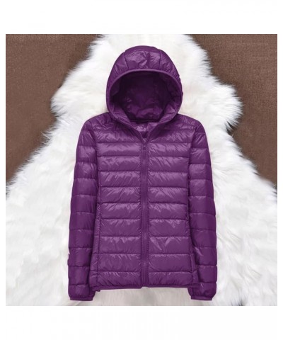 Winter Puffer Coats for Women Lightweight Puffer Jacket Packable Hooded Puffer Jacket Winter Zip Up Puffy Jackets Purple $10....