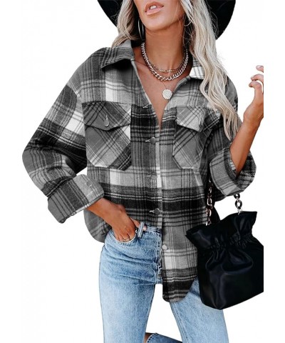 Womens Flannel Shacket Boyfriends Corduroy Button Down Plaid Shirts Fall Clothing Tops S-3XL Ab-gradual Black $11.79 Blouses