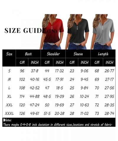 Henley Shirts for Women V Neck Buttons 2024 Summer Shirts Short Sleeve Print Dressy Blouses Clothes 05-dark Blue $8.31 Tops