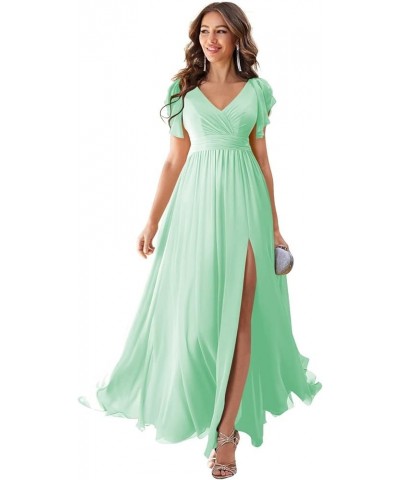 Ruffles Sleeves Bridesmaid Dresses for Women Long Chiffon Prom Evening Gowns with Pockets LB70 Mint $31.89 Dresses