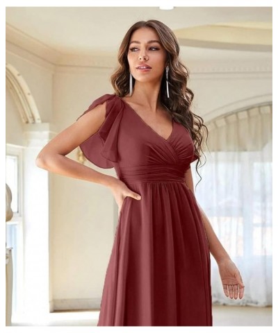 Ruffles Sleeves Bridesmaid Dresses for Women Long Chiffon Prom Evening Gowns with Pockets LB70 Mint $31.89 Dresses