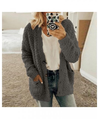 Winter Coats for Women 2023 Plus Size Casual Warm Open Front Hooded Long Cardigan Fashion Fleece Sherpa Jackets C Dark Gray $...