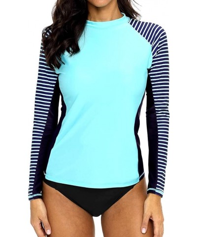 Women's Long Sleeve Rashguard UPF 50 Sun Protection Swimsuit Top Striped Swim Shirts 2a Light Blue/Striped $15.17 Swimsuits