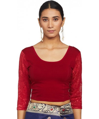 Women's Cotton Lycra Readymade Saree Blouse Maroon $13.99 Blouses