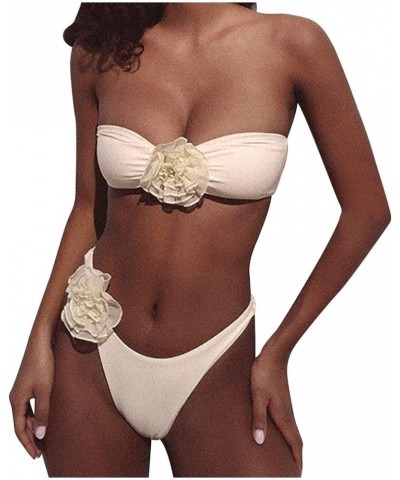 Ruffle Bandeau Bikini Conjoined Body Swimsuit for Women's 3D Flower Swimsuit for Daily Wear Basketball Shorts White 2 $14.48 ...