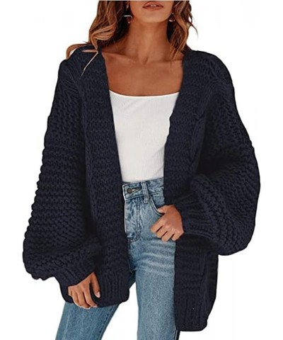 Women's Cable Open Front Chunky Knit Cardigan Lantern Sleeve Oversize Cardigans Outwear Knit Coats Black $22.22 Sweaters