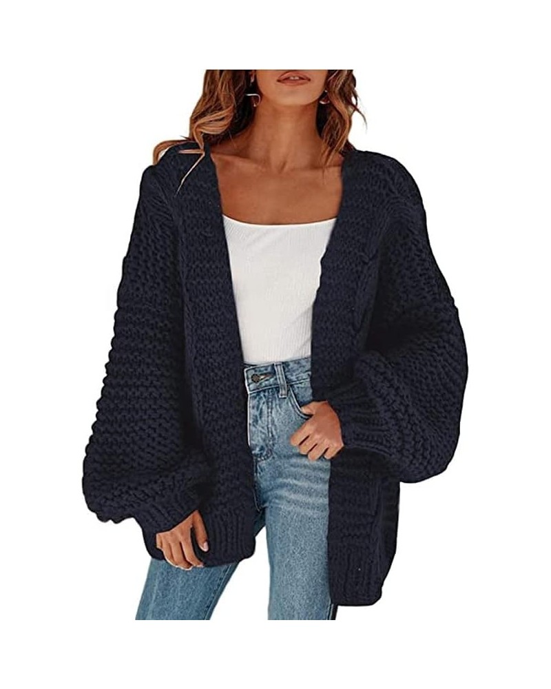 Women's Cable Open Front Chunky Knit Cardigan Lantern Sleeve Oversize Cardigans Outwear Knit Coats Black $22.22 Sweaters