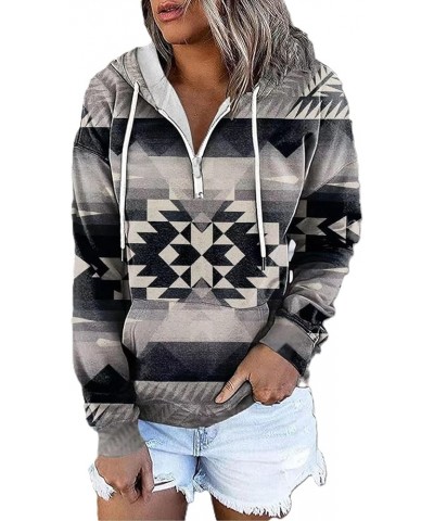 Women's Aztec Hoodies Western Pullovers Tops Button Hooded Neck Sweatshirt Ethnic Style Long Sleeve T Shirts B-black $13.20 H...