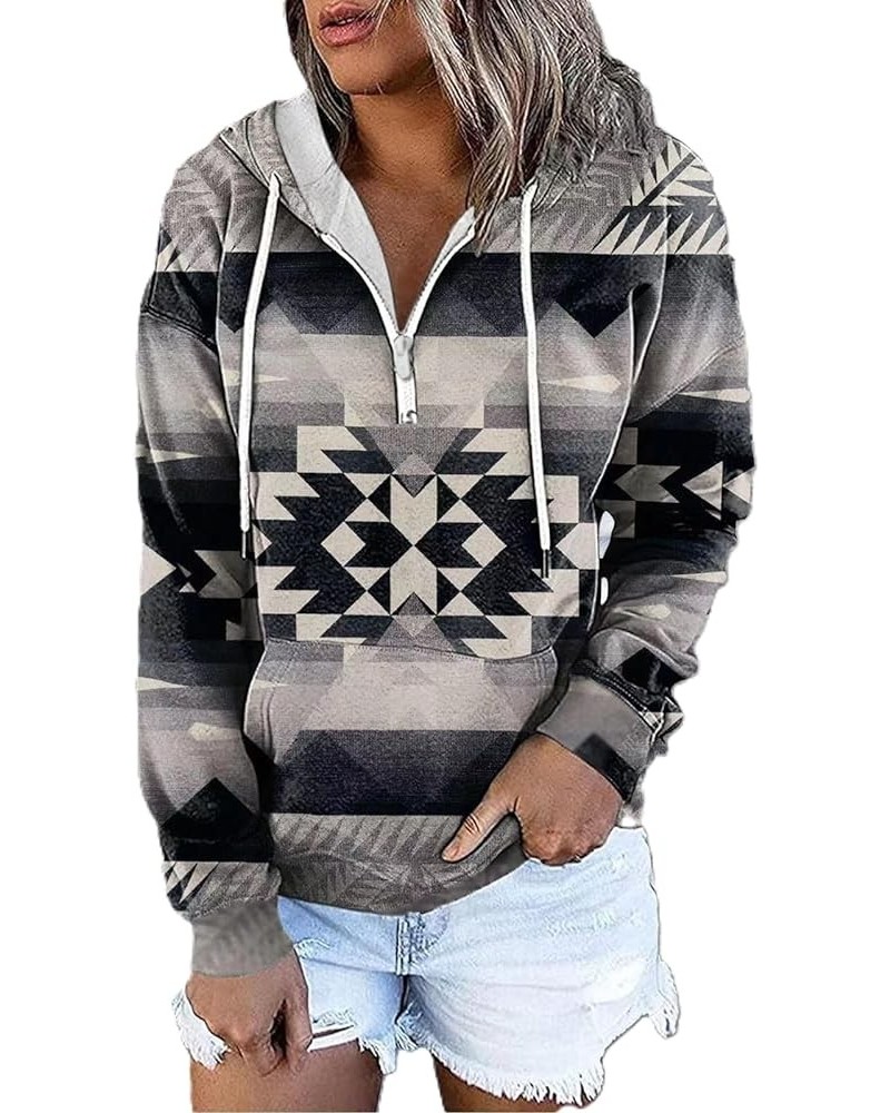 Women's Aztec Hoodies Western Pullovers Tops Button Hooded Neck Sweatshirt Ethnic Style Long Sleeve T Shirts B-black $13.20 H...