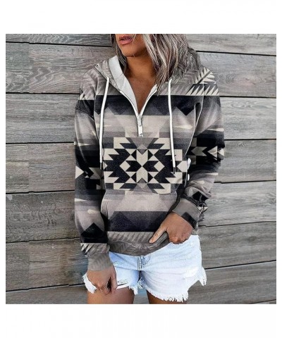 Women's Aztec Hoodies Western Pullovers Tops Button Hooded Neck Sweatshirt Ethnic Style Long Sleeve T Shirts B-black $13.20 H...