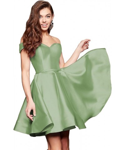 Off Shoulder Satin Homecoming Dress with Pockets A Line Sweetheart Sleeveless Short Prom Dress CA42 Dusty Sage $25.75 Dresses