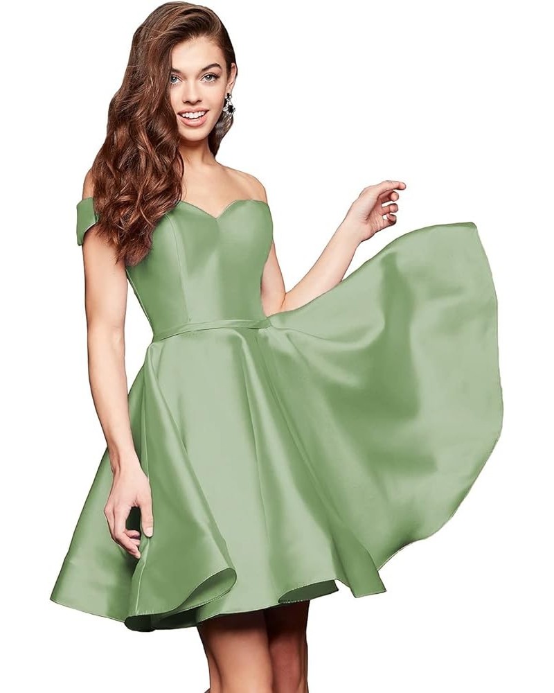 Off Shoulder Satin Homecoming Dress with Pockets A Line Sweetheart Sleeveless Short Prom Dress CA42 Dusty Sage $25.75 Dresses