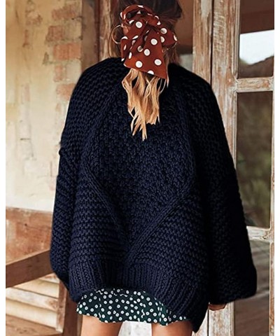 Women's Cable Open Front Chunky Knit Cardigan Lantern Sleeve Oversize Cardigans Outwear Knit Coats Black $22.22 Sweaters