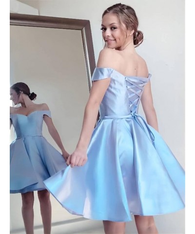 Off Shoulder Satin Homecoming Dress with Pockets A Line Sweetheart Sleeveless Short Prom Dress CA42 Dusty Sage $25.75 Dresses