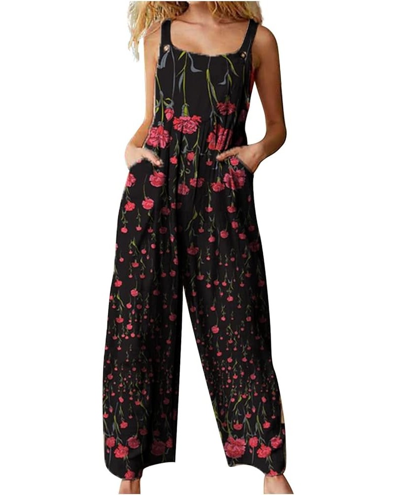 Women's Baggy Jumpsuit Sleeveless One Piece Pants Wide Leg Rompers Floral Print Loose Jumpsuits Overalls with Pockets Red 5 $...