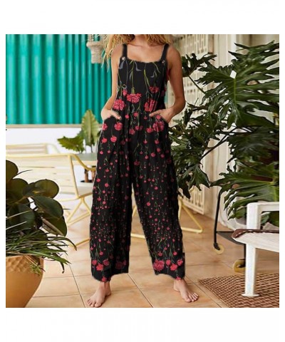 Women's Baggy Jumpsuit Sleeveless One Piece Pants Wide Leg Rompers Floral Print Loose Jumpsuits Overalls with Pockets Red 5 $...