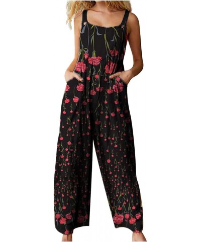 Women's Baggy Jumpsuit Sleeveless One Piece Pants Wide Leg Rompers Floral Print Loose Jumpsuits Overalls with Pockets Red 5 $...