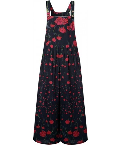 Women's Baggy Jumpsuit Sleeveless One Piece Pants Wide Leg Rompers Floral Print Loose Jumpsuits Overalls with Pockets Red 5 $...