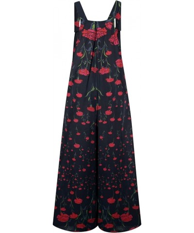 Women's Baggy Jumpsuit Sleeveless One Piece Pants Wide Leg Rompers Floral Print Loose Jumpsuits Overalls with Pockets Red 5 $...