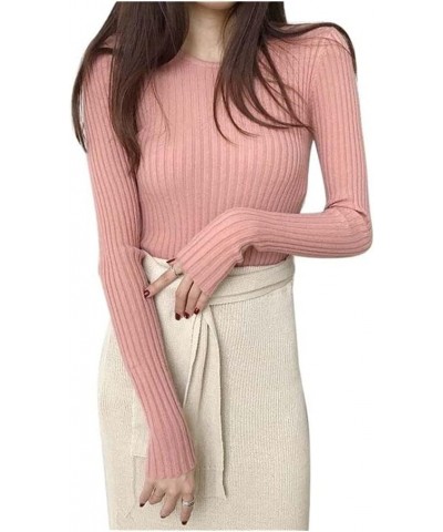 Basic Knitted Sweater Women Autumn Winter Bottoming Sweaters Pullover Lady O-Neck Slim Jumper Warm (Color : Pink, Size : One ...