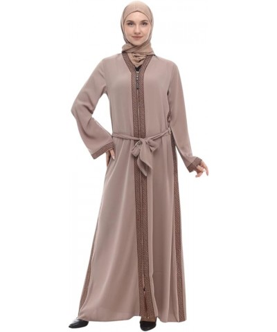 Abaya Dress for Women |Embroidered Forsan Silk Dubai Outfits for Women | Lightweight Zipper Floor Muslim Dress 1202 - Beige $...