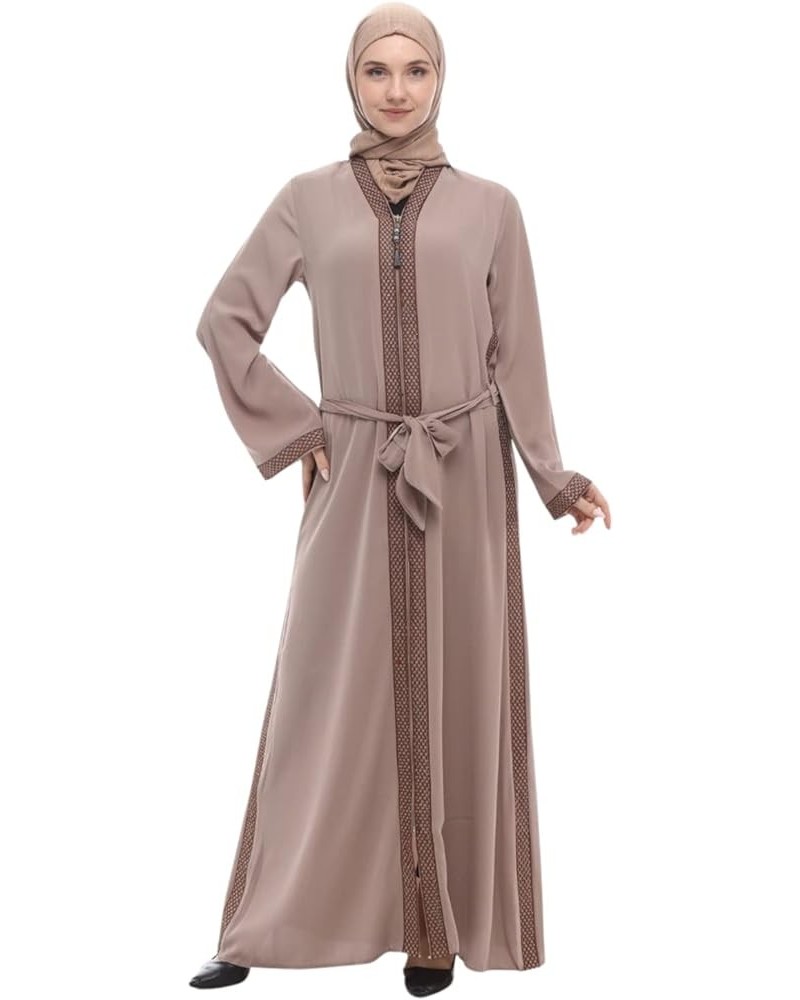 Abaya Dress for Women |Embroidered Forsan Silk Dubai Outfits for Women | Lightweight Zipper Floor Muslim Dress 1202 - Beige $...