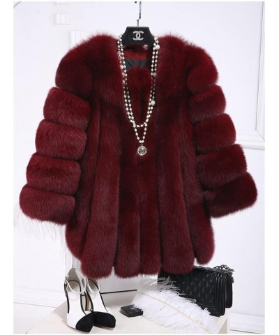 Women's Collar Warm Coat Winter Thickened Long Sleeve Faux Fur Coat XL-bust 100cm Burgundy $64.07 Coats