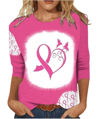 Breast Cancer Awareness Shirts for Women Fashion Color Ribbon Print Pullover Blouses 3/4 Sleeve Causal Tee Tshirt 05 Pink-e $...