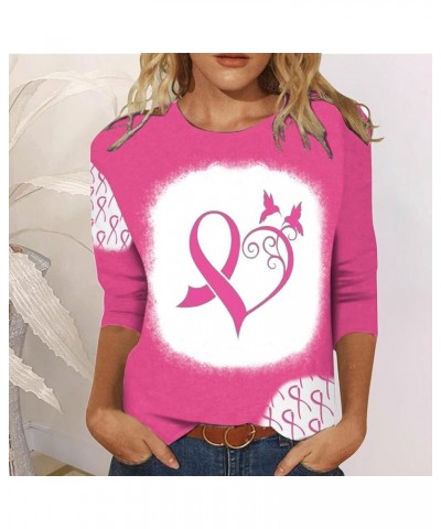 Breast Cancer Awareness Shirts for Women Fashion Color Ribbon Print Pullover Blouses 3/4 Sleeve Causal Tee Tshirt 05 Pink-e $...