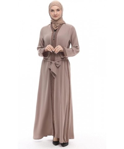 Abaya Dress for Women |Embroidered Forsan Silk Dubai Outfits for Women | Lightweight Zipper Floor Muslim Dress 1202 - Beige $...