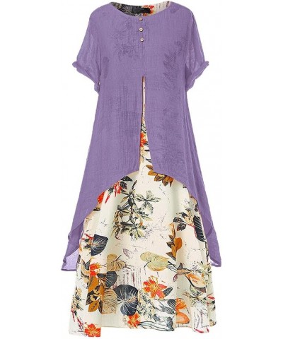 Women Summer Flowy Boho Floral Printed Maxi Dress Casual Linen Short Sleeve Long Dress with Pockets Purple $15.05 Dresses