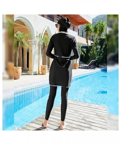 Modest Women Muslim Swimwear Full Coverage Long Sleeve Swimsuit Hijab 3pcs Burkini Islamic Bathing Suit Black 08 $19.27 Swims...