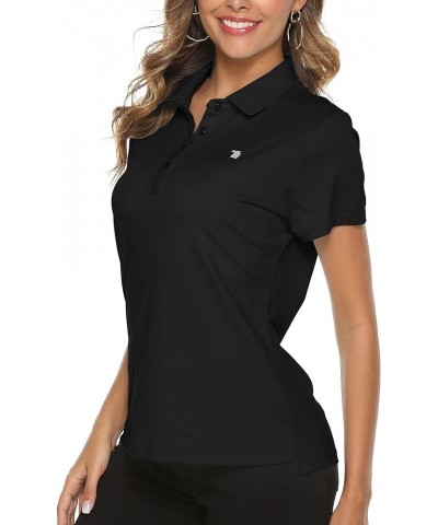 Women Golf Shirts Dry Fit Short Sleeve Moisture Wicking Collared Polo Shirts Tops 4 Button Black $10.50 Shirts