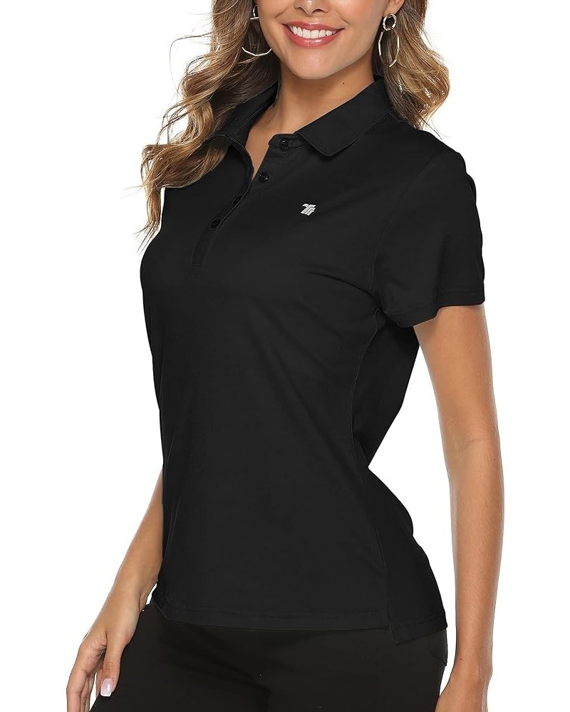 Women Golf Shirts Dry Fit Short Sleeve Moisture Wicking Collared Polo Shirts Tops 4 Button Black $10.50 Shirts