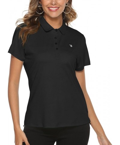 Women Golf Shirts Dry Fit Short Sleeve Moisture Wicking Collared Polo Shirts Tops 4 Button Black $10.50 Shirts