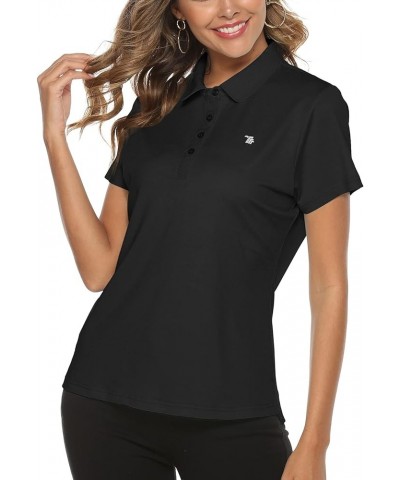 Women Golf Shirts Dry Fit Short Sleeve Moisture Wicking Collared Polo Shirts Tops 4 Button Black $10.50 Shirts