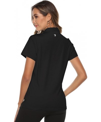 Women Golf Shirts Dry Fit Short Sleeve Moisture Wicking Collared Polo Shirts Tops 4 Button Black $10.50 Shirts