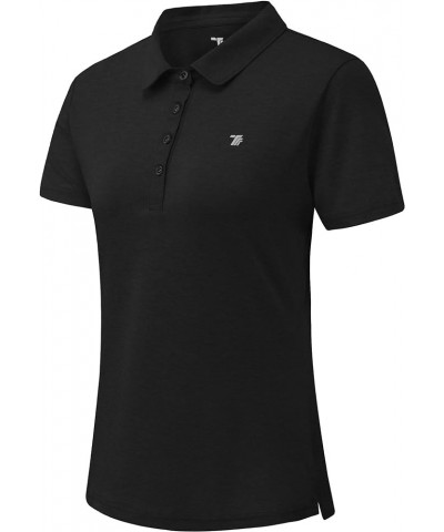 Women Golf Shirts Dry Fit Short Sleeve Moisture Wicking Collared Polo Shirts Tops 4 Button Black $10.50 Shirts