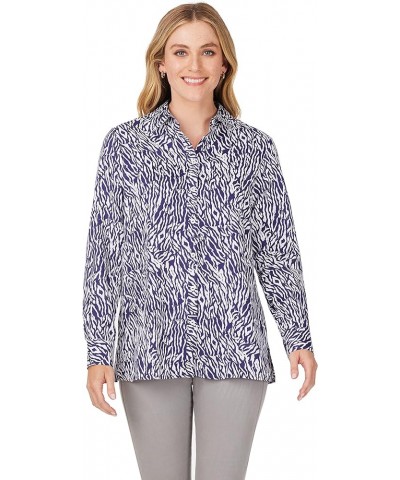 Women's Journey Long Sleeve Little Zebra Blouse Navy Multi $30.11 Blouses