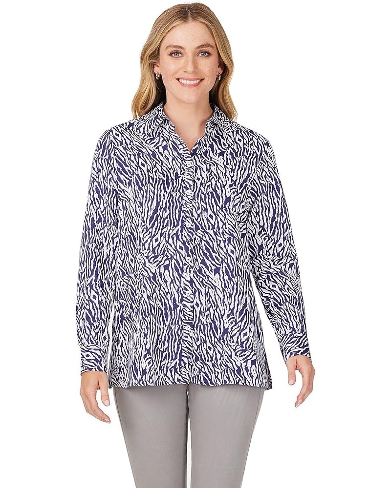 Women's Journey Long Sleeve Little Zebra Blouse Navy Multi $30.11 Blouses