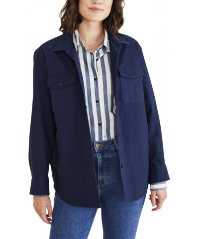 Women's Relaxed Fit Long Sleeve Shirt Jacket Navy Blazer (Canvas) $11.40 Jackets