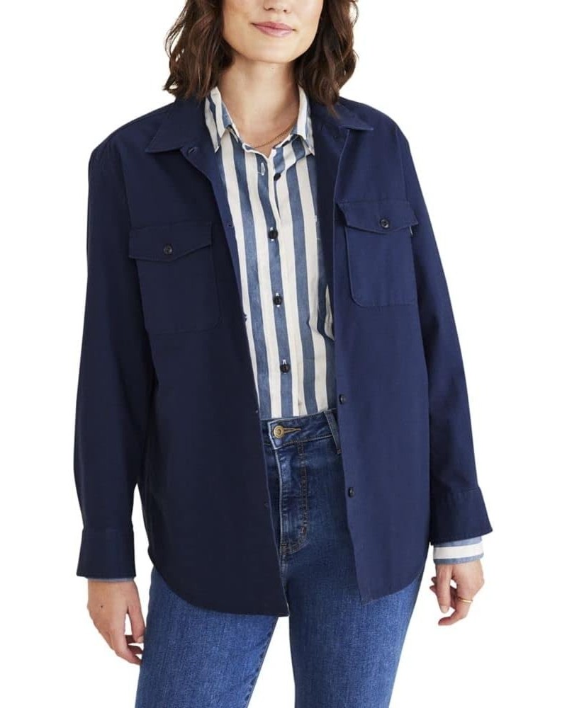 Women's Relaxed Fit Long Sleeve Shirt Jacket Navy Blazer (Canvas) $11.40 Jackets