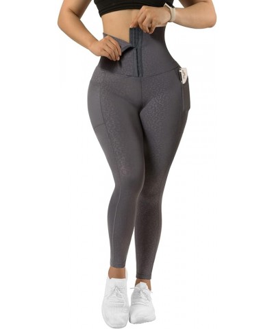 Women Corset High Waisted Leggings with Pockets Tummy Control Body Shaper Yoga Pants 1 Grey Print $19.17 Activewear