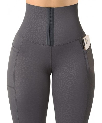 Women Corset High Waisted Leggings with Pockets Tummy Control Body Shaper Yoga Pants 1 Grey Print $19.17 Activewear