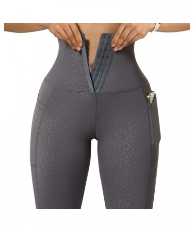 Women Corset High Waisted Leggings with Pockets Tummy Control Body Shaper Yoga Pants 1 Grey Print $19.17 Activewear