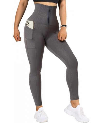 Women Corset High Waisted Leggings with Pockets Tummy Control Body Shaper Yoga Pants 1 Grey Print $19.17 Activewear