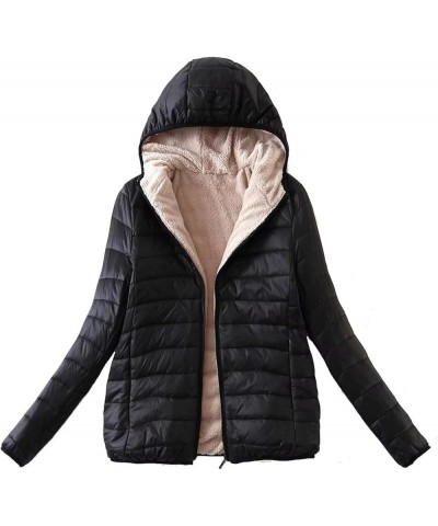 Women's Hooded Long Puffer Jacket Fleece Lined Down Coat Lightweight Down Coat With Hood 2 Black $16.79 Jackets