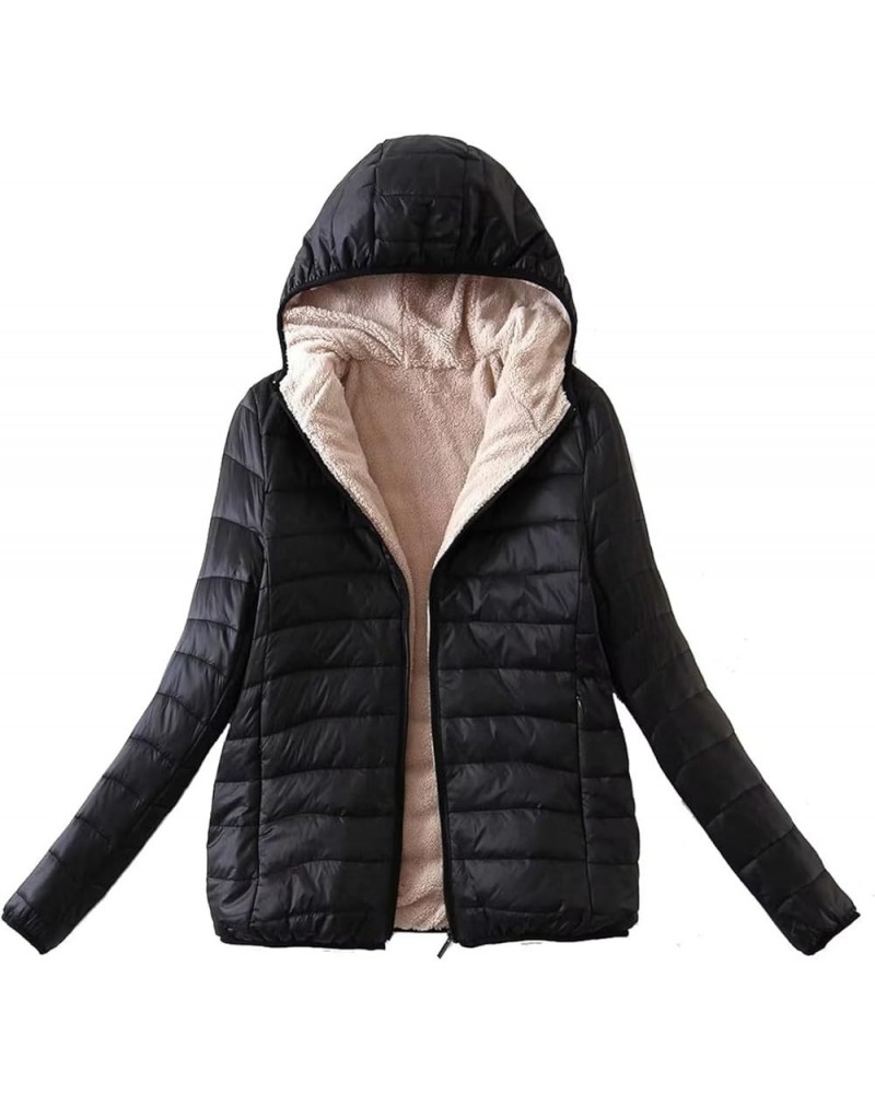 Women's Hooded Long Puffer Jacket Fleece Lined Down Coat Lightweight Down Coat With Hood 2 Black $16.79 Jackets