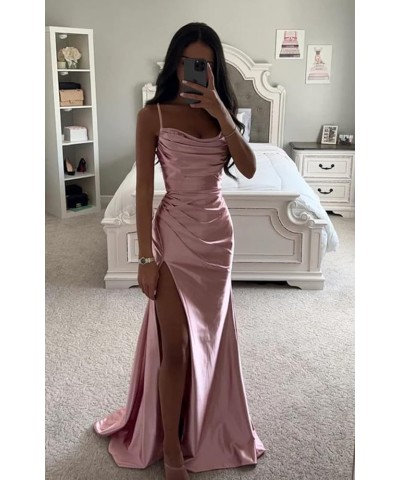 Women's Satin Prom Dress Long with Slit Ruched Mermaid Evening Gowns Formal Dress Yellow $38.42 Dresses